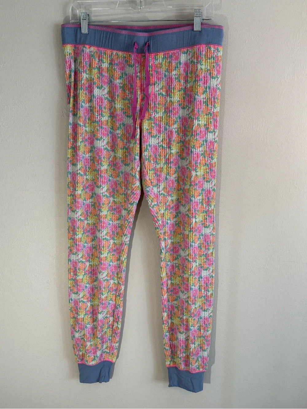 NATURAL LIFE Women’s Pink Multi Floral Waffle Knit Pull On Pajama Lounge Pants L